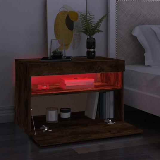 vidaXL TV-benk med LED-lys røkt eik 60x35x40 cm