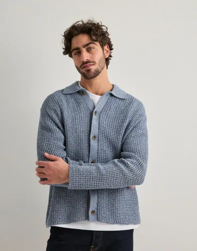 Les Deux Gerald Ls Knitted Shirt Strikkegensere Blå