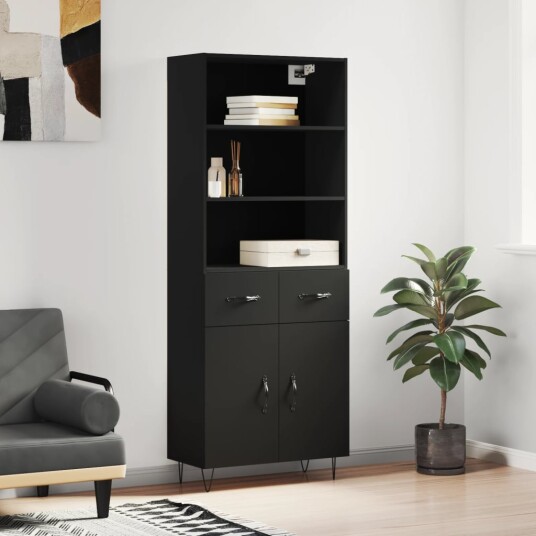 vidaXL Highboard svart 69,5x34x180 cm konstruert tre 8720845499686