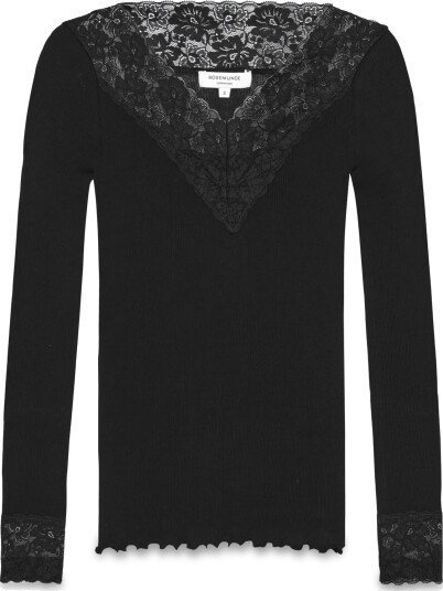 Rosemunde Rwbernadine Organic Ls V-Neck Lace - Black - XL