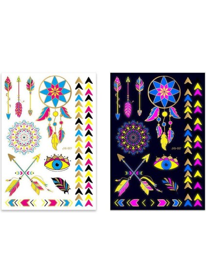 Ark med Drømmefanger Piler Mandala og Andre Fluorescerende Gullfolierte Tatoveringer Gold UV Fake Tattoo Ark med Drømmefanger Piler Mandala og Andre Fluorescerende Gullfolierte Tatoveringer Gold UV Fake Tattoo
