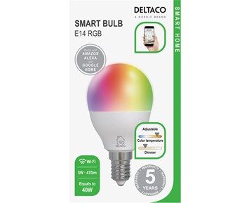 Deltaco Smart E14 RGB, WiFi, 5W, 2700K-6500K, dimbar