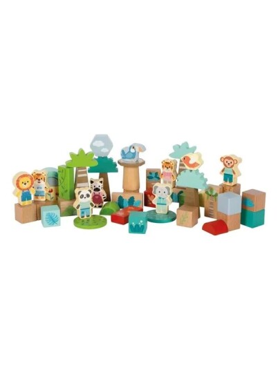 Small Foot Wooden Building Blocks Jungle Friends 50 Pcs