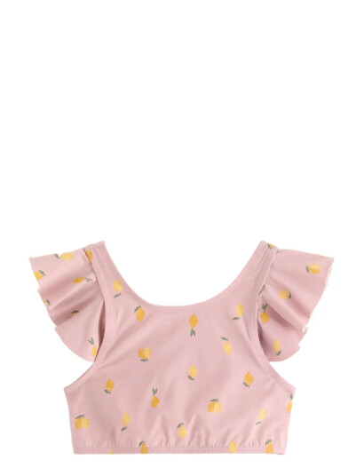 Lindex Bikini Top With Frill Aop - Pink - 86/92