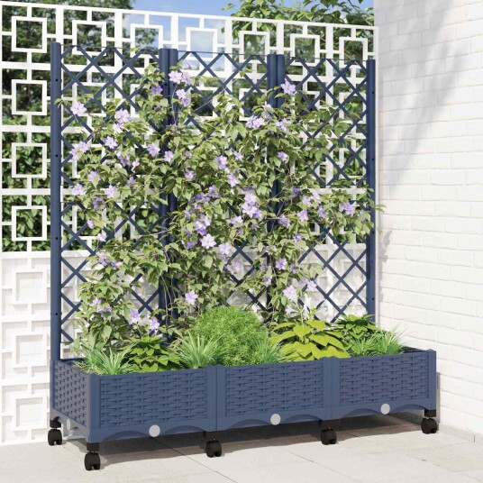 vidaXL Hageplanter med espalier og hjul Blågrå 120 x 40 x 131,5 cm PP
