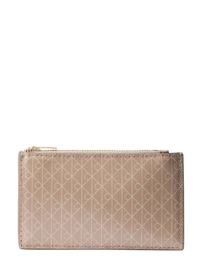 Calvin Klein Emblem Aop Top Zip Cardcase   Beige   ONE SIZE