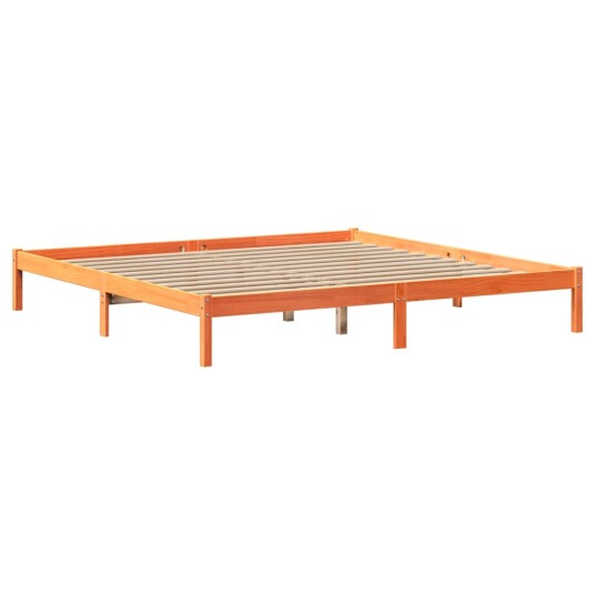 Seng med bokhylle uten madrass voksbrun 180x200 cm heltre furu 8721158603951