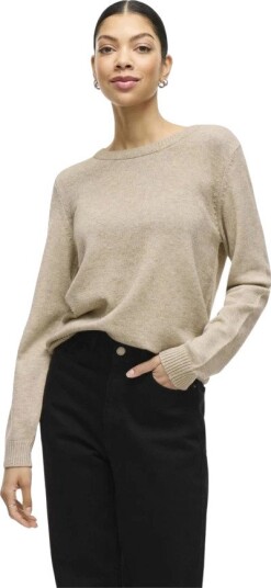 Vila Ril O-Neck Long Sleeve Knit Top Beige XL