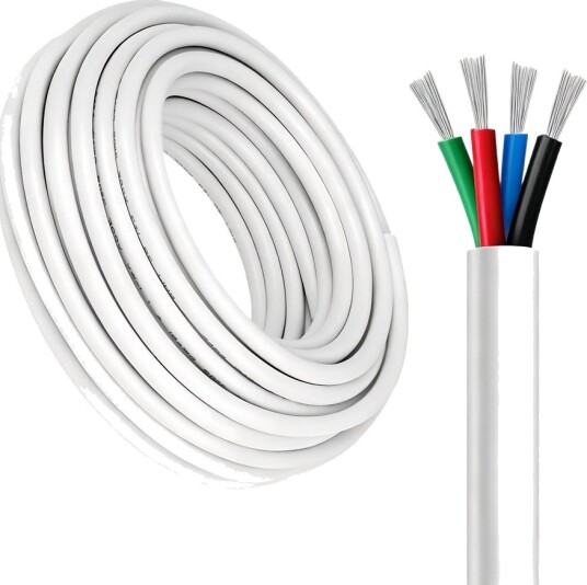 100m RGB kabel hvit rund 4x0,35mm² 12V 24V til LED strip