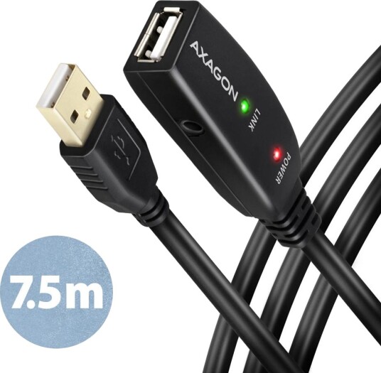 Axagon ADR-207 USB 2.0 Forlengelseskabel 7,5 m Sort med Aktiv Forsterker Axagon ADR-207 USB 2.0 Forlengelseskabel 7,5 m Sort med Aktiv Forsterker