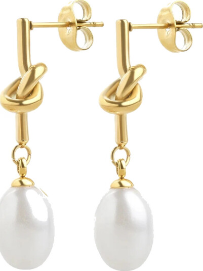 Timi Of Sweden Agda Hoop Pearl Earrings Stainless Steel