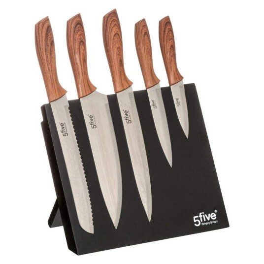 5x kniver med magnetisk knivstativ