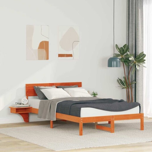 Sengeramme med nattbord Voksbrun 140 x 200 cm Heltre furu