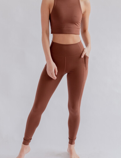 Girlfriend Collective Pocket High Rise Legging Long   Brown   XL