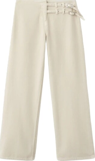 Mango Straight Leg Jeans With Buckles Beige 40