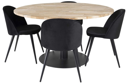 Venture Design Cirebon & Velvet spisegruppe Natur/svart 4 st stoler & bord 140 cm