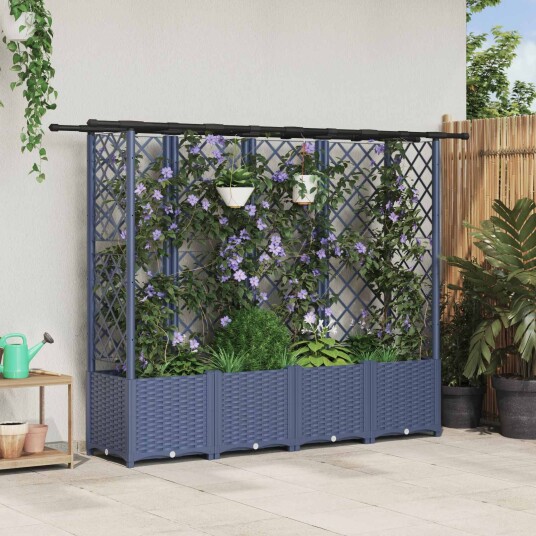 vidaXL Hevet Bed med Trellis og Tak Grå 202 x 40 x 136 cm PP vidaXL Hevet Bed med Trellis og Tak Grå 202 x 40 x 136 cm PP