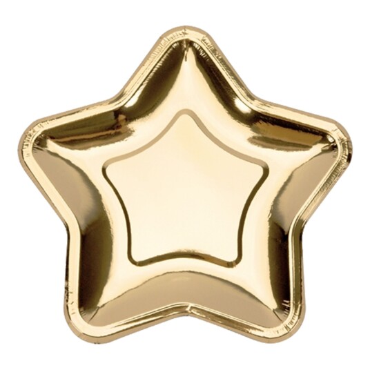 PartyDeco Papptallerkener Stjerne Gull Metallic - 6-pakning