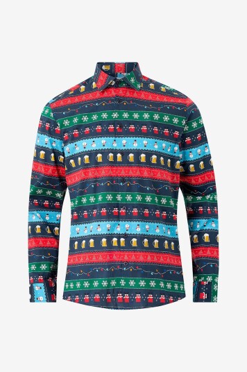 Lindbergh Pysjamasskjorte Aop Christmas Shirt L/S Blå