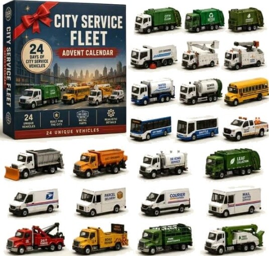 2026 Transportkjøretøy Julekalender 24 dagers Akryl Hengende Nedtellingdekorasjoner Morsomt Kjøretøytema Juleby Servicekjøretøy