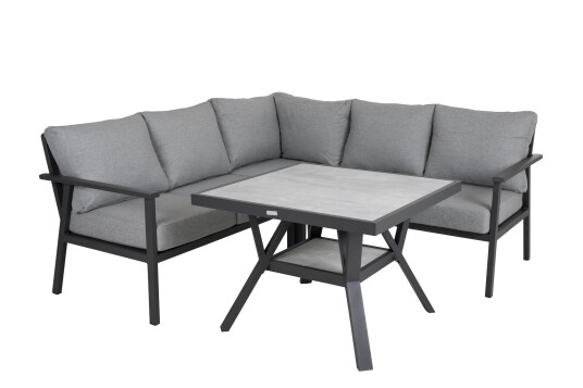Brafab Samvaro sofagruppe Antrasitt med grå pute 2 st 2 seter ende hjørne & bord 90x90 cm