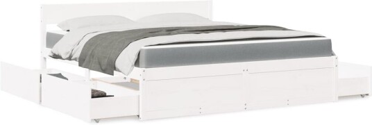 Seng med skuffer og madrass hvit 180x200 cm heltre furu 8721102667886