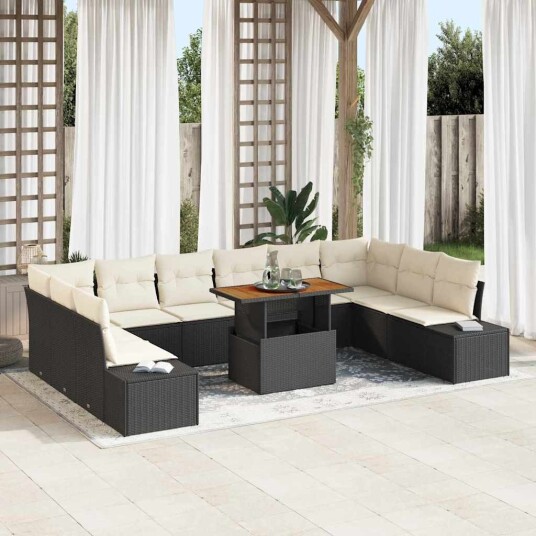 vidaXL Hagesofa Set 11 stk. Svart og krem