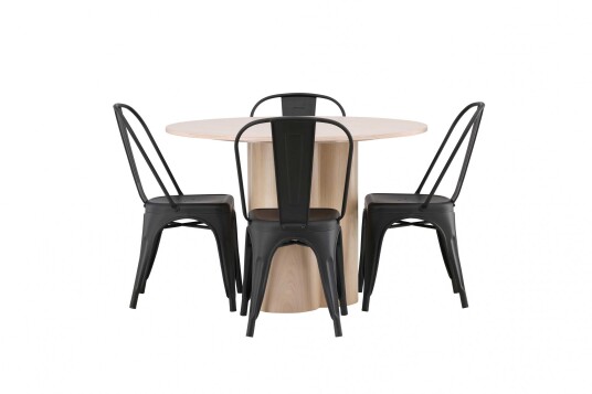 Venture Design Olivia & Tempe spisegruppe Svart/whitewash 4 stoler & bord 110 cm