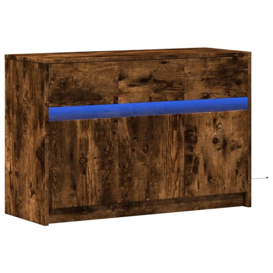 TV-benk med LED røkt eik 91x34x61 cm konstruert tre TV-benk med LED røkt eik 91x34x61 cm konstruert tre