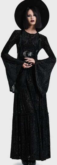 Killstar   Goth Lang kjole   DAEMON'S HEX MAXI DRESS   XS til XL   Damer   svart
