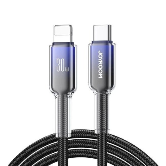 Joyroom Crystal clear Usb kabel 30W Usb c Til Lightning 1,2 M   Svart