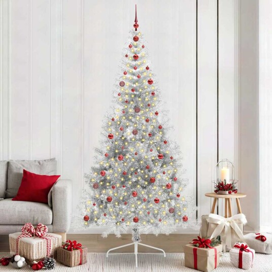 Kunstig Forhåndsopplyst Juletre med 300 LED sølv 240 cm PET