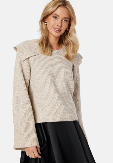 Pieces Fade LS Collar Neck Knit White Pepper Detail: L