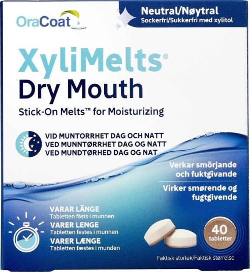 Xylimelts Klebetabletter mot munntørrhet nøytral 40 stk.