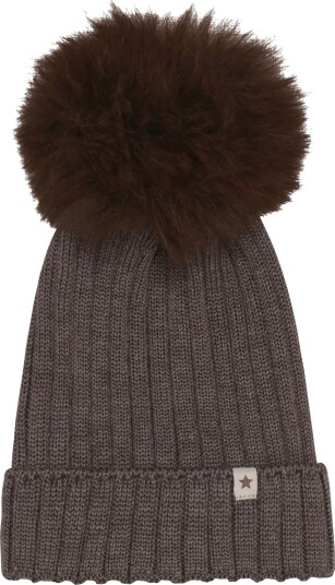 Huttelihut Hat Knit Alpaca Pompom   Brown   53\4 6Y