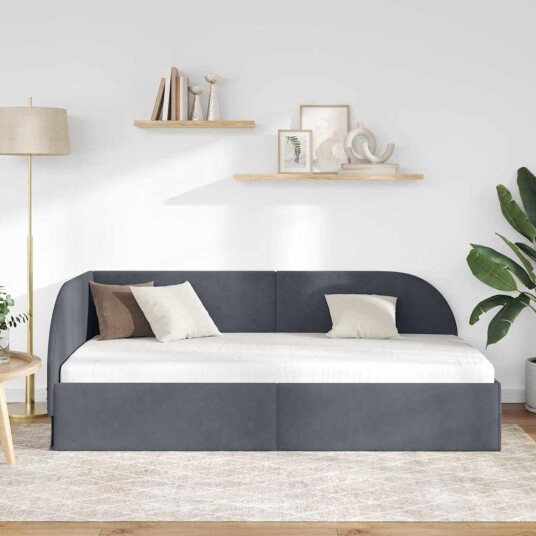 Hjørnesengramme med hodegjerde Mørkegrå 90 cm x 190 cm Fløyel