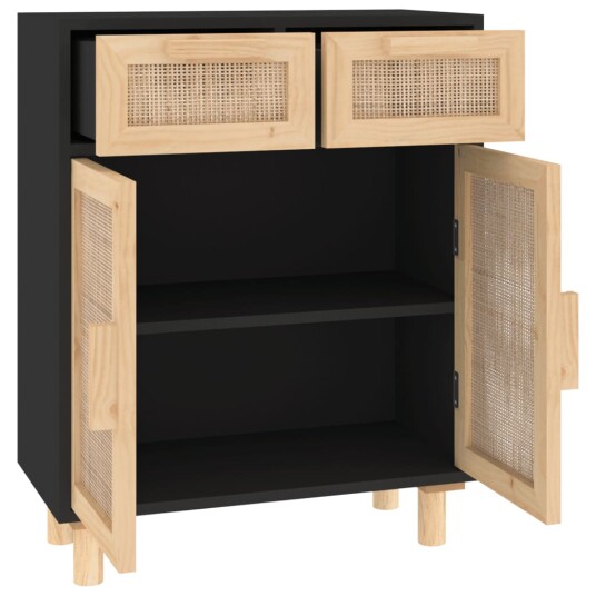 vidaXL Skjenk svart 60x30x75 cm heltre furu og naturrotting