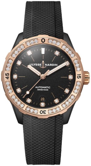Ulysse Nardin Dameklokke 8165 182B 3 BLACK Diver Sort/Gummi Ø39 mm