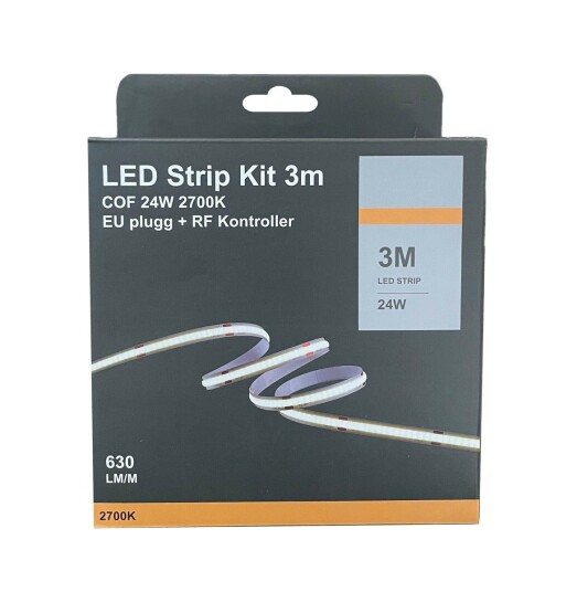 LED Strip kit 27W 2700 Kelvin med EU-plug dimmer og fjernkontroll 3 meter Hvit