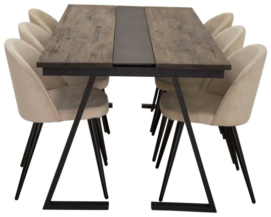 Venture Design Jakarta & Velvet spisegruppe Natur/svart 6 st stoler & bord 200 x 90 cm