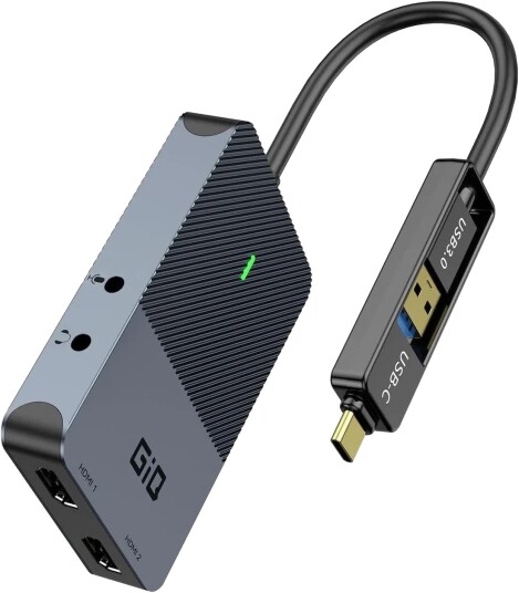 Nørdic DisplayLink 1-til-4 Dokkingstasjon 2x HDMI 2K 60Hz USB-A USB-C