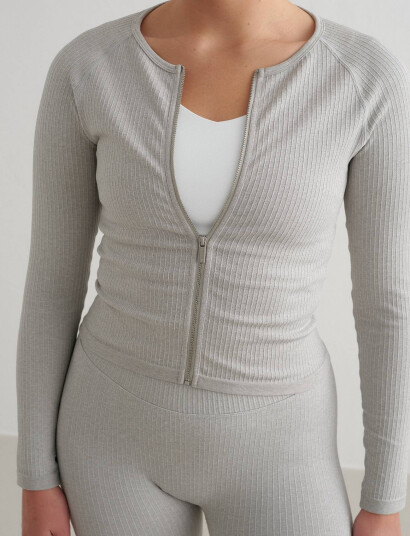 aim´n Ribbed Seamless Zip Jacket - Grey - S