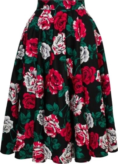 Hell Bunny Rockabilly Middellangt skjørt Paint me Roses Skjørt XS til L Damer flerfarget