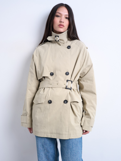 Topshop Brooklyn Belted Mac Coat Beige M