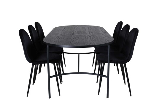 Venture Design Skate & Polar spisegruppe Svart/svart 6 stoler & bord 200 x 90 cm