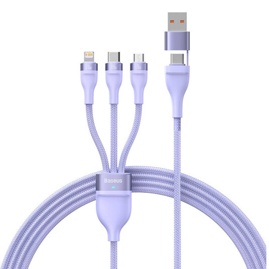 Baseus 3in1 USB cable Flash Series 2 USB-C + micro USB + Lightning 100W 1.2m (purple)