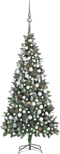 vidaXL Kunstig juletre med LED og kulesett og kongler 210 cm