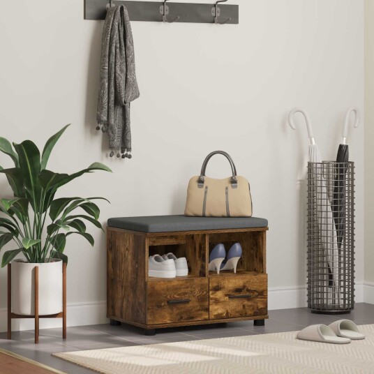 vidaXL Gangbenk Røkt Eik 60 x 38 x 46 cm Konstruert treverk og stoff vidaXL Gangbenk Røkt Eik 60 x 38 x 46 cm Konstruert treverk og stoff