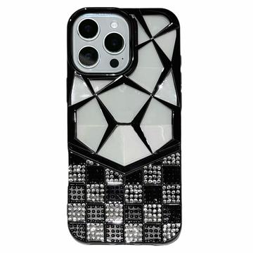 iPhone 16 Pro Max Rhinestone deksel med geometrisk diamantmønster   svart
