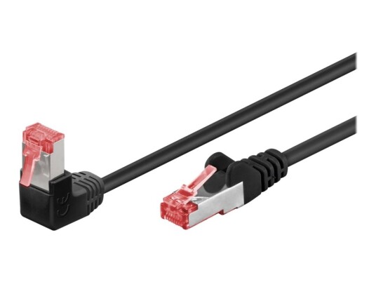 Goobay Patchkabel Rj-45 Hann Vinklet Til Rj-45 Hann Rett 2 M 6 Mm Sftp Pimf Cat 6 Halogenfrie Runde Gullglitterkontakter Svart